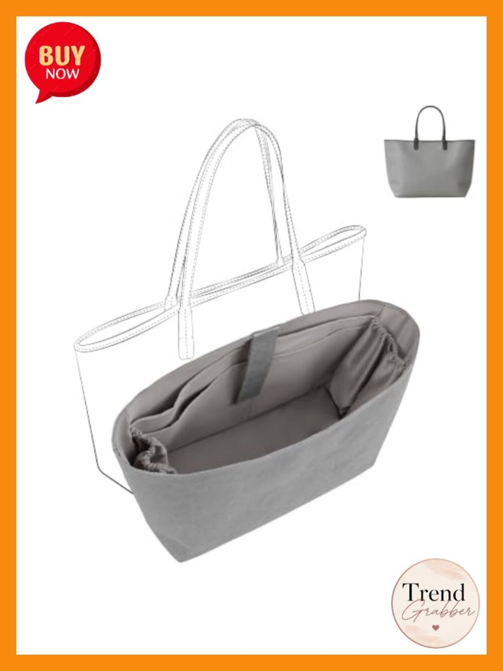 Handbag Organizer Insert with Magnetic Strap Water-Resistant DuPont Paper Satin